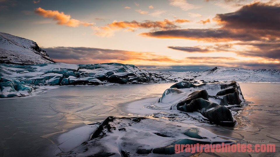 Iceland - Beaautiful Sunset over Jokulsarlon glacier