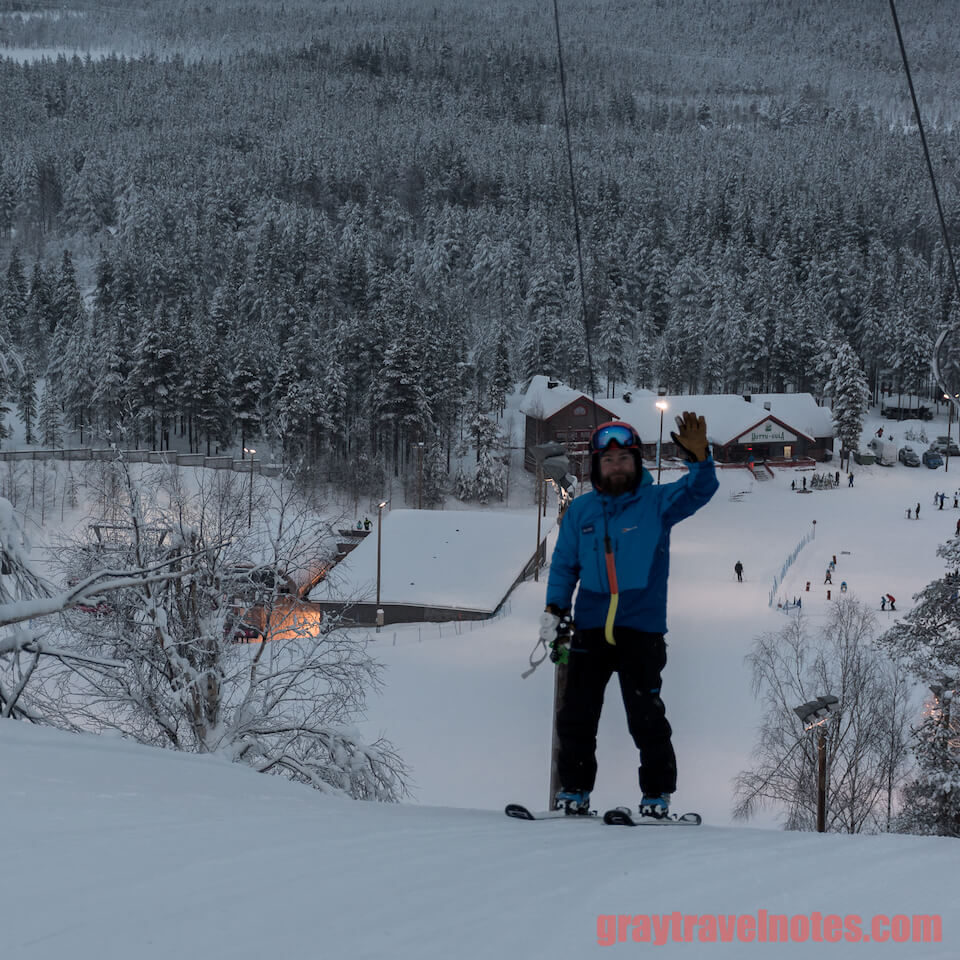 Finland - Friendly skier waving at us on his way up
