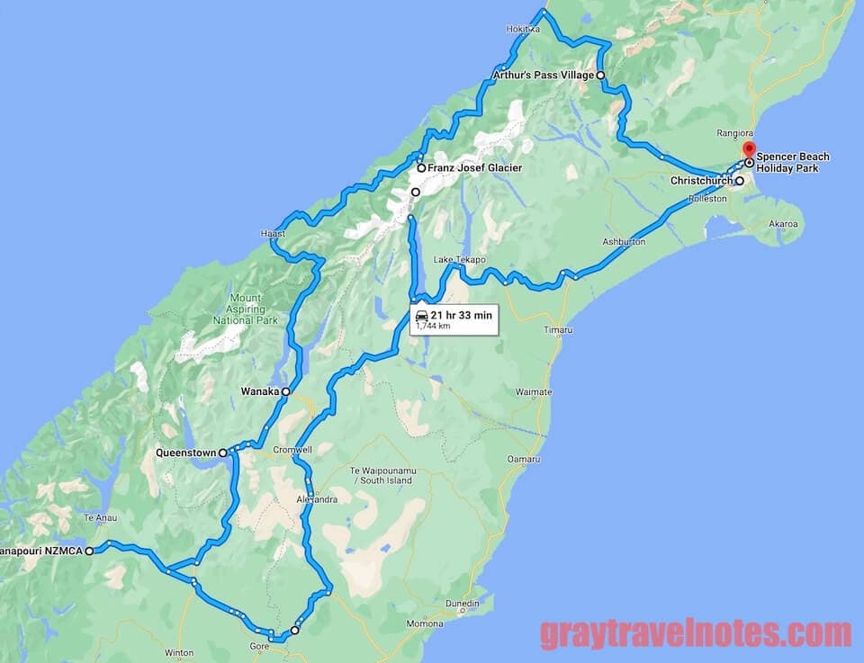 Google Maps - New Zealand full itinerary for an 8 days trip