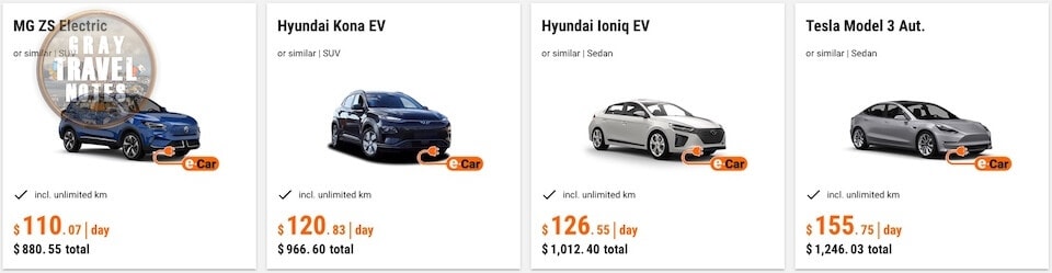 Gray Travel Notes - Available EVs on Sixt Australia
