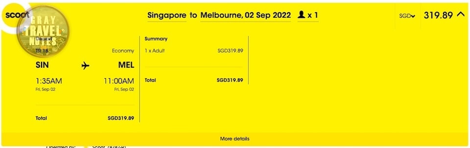 Gray Travel Notes - Booking a flight to Melbourne with Scoot Singapore
